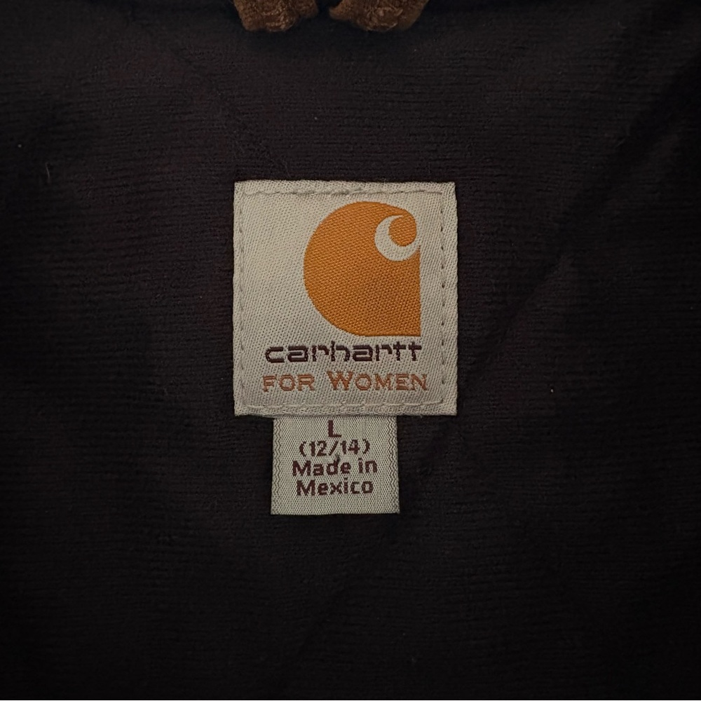 Vintage Carhartt Women's WJ130 211 Large 12/14 Brown Duck Hooded Fleece Full Zip - Picture 3 of 13